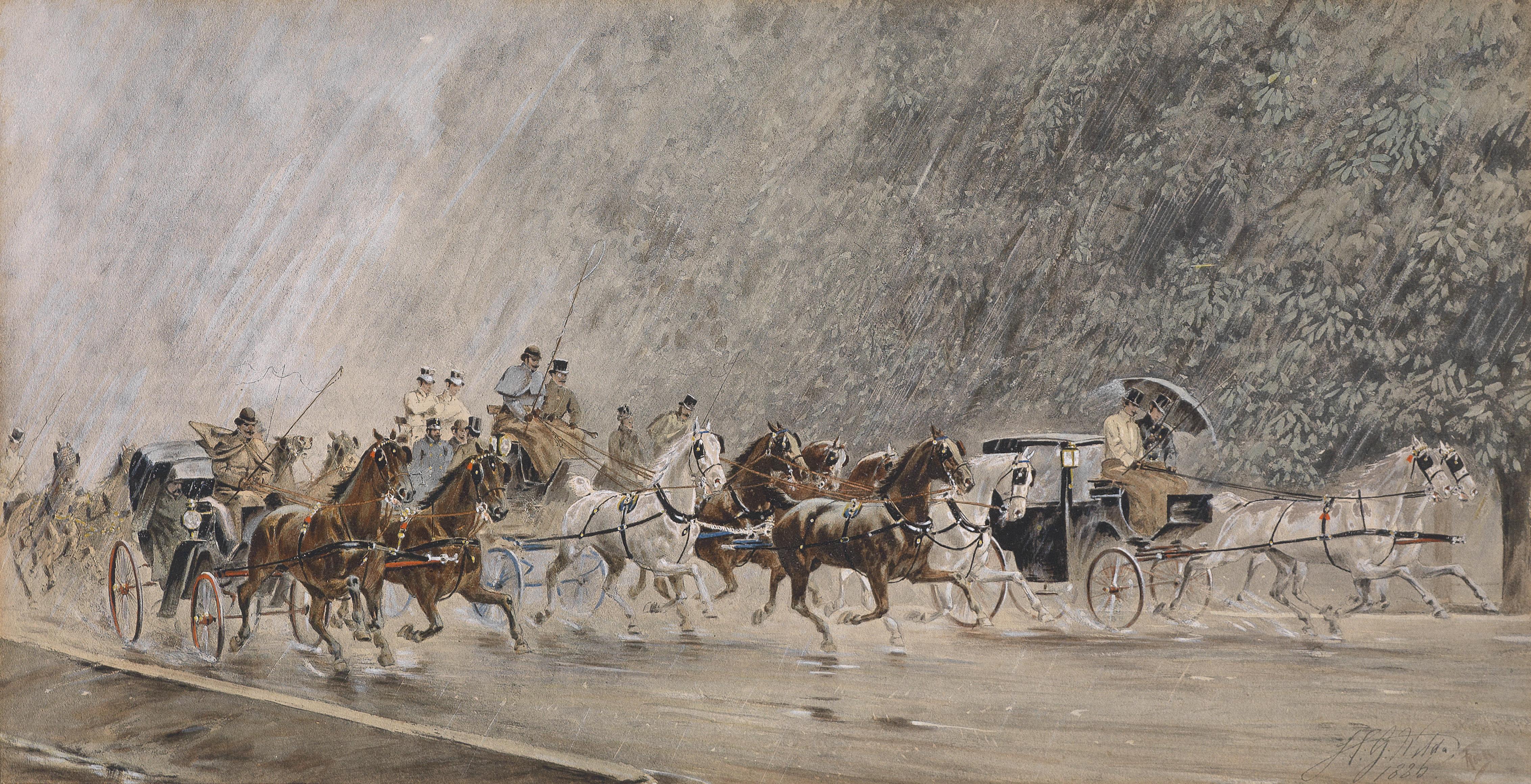 Heinrich Gottfried Wilda Kutschenfahrt im Regen 1886