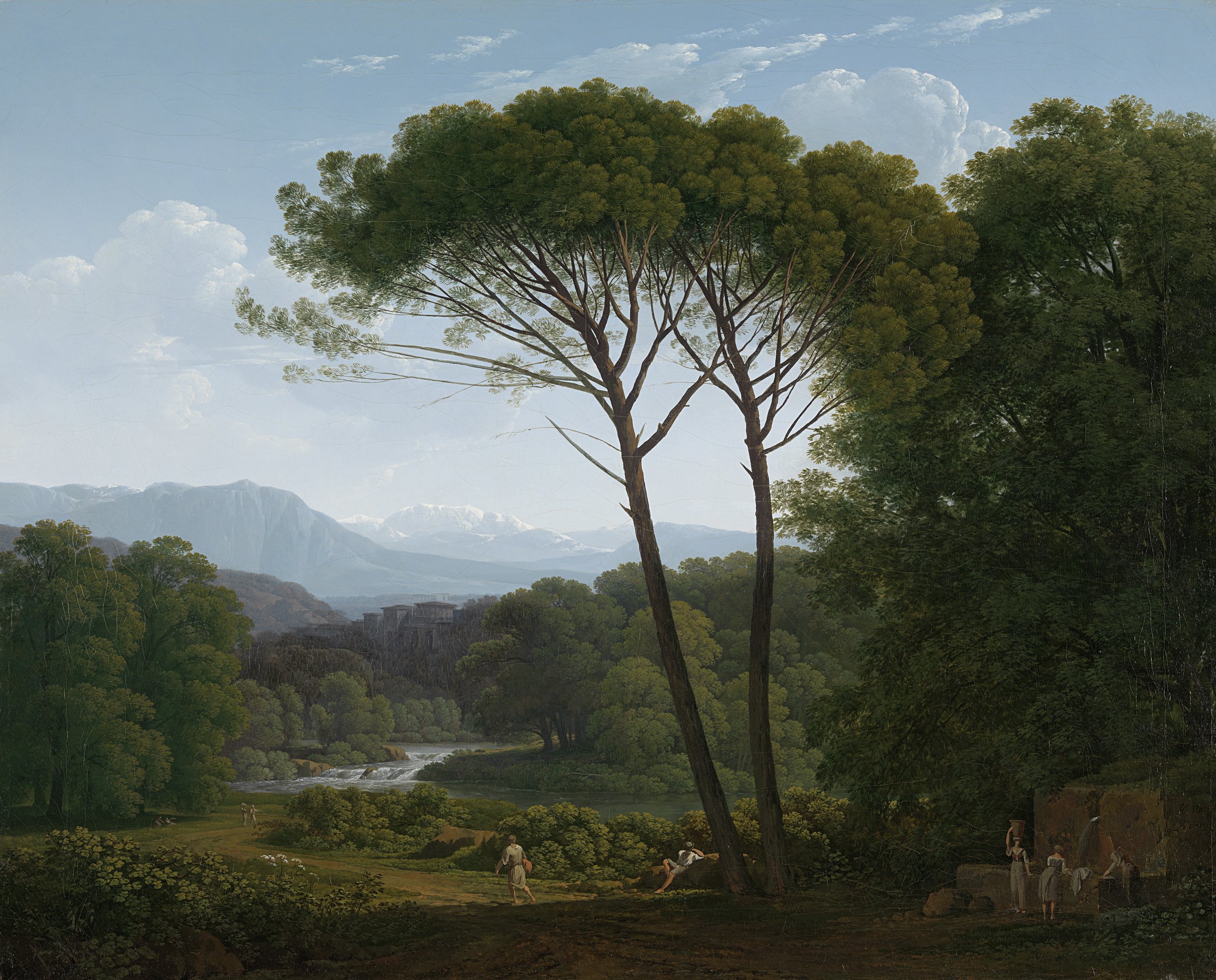 Hendrik Voogd - Italiaans landschap met pijnbomen
