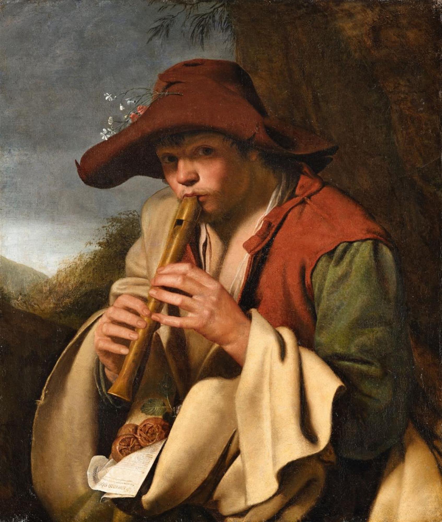 Jan Miel (Attr) - Boy playing a flute (Il Pifferaio)