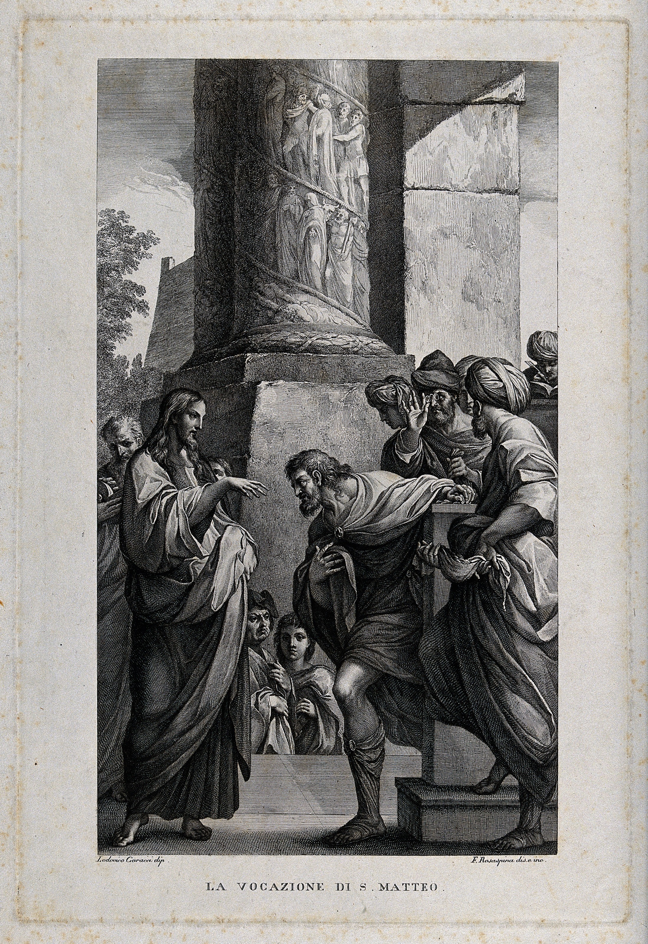 Jesus calls Matthew from among the businessmen of Capernaum. Wellcome V0034720
