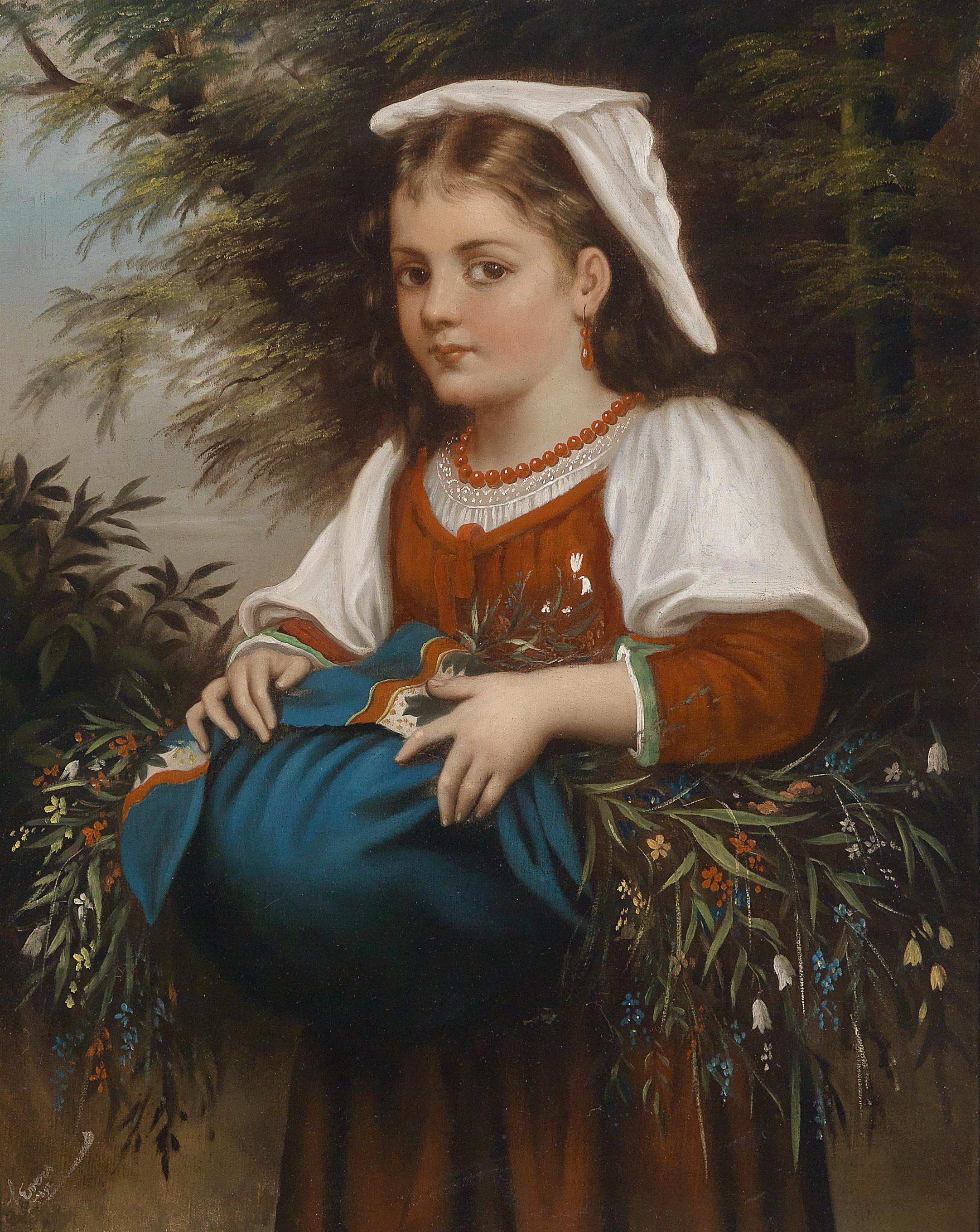 L Evers Mädchen mit Feldblumen 1895