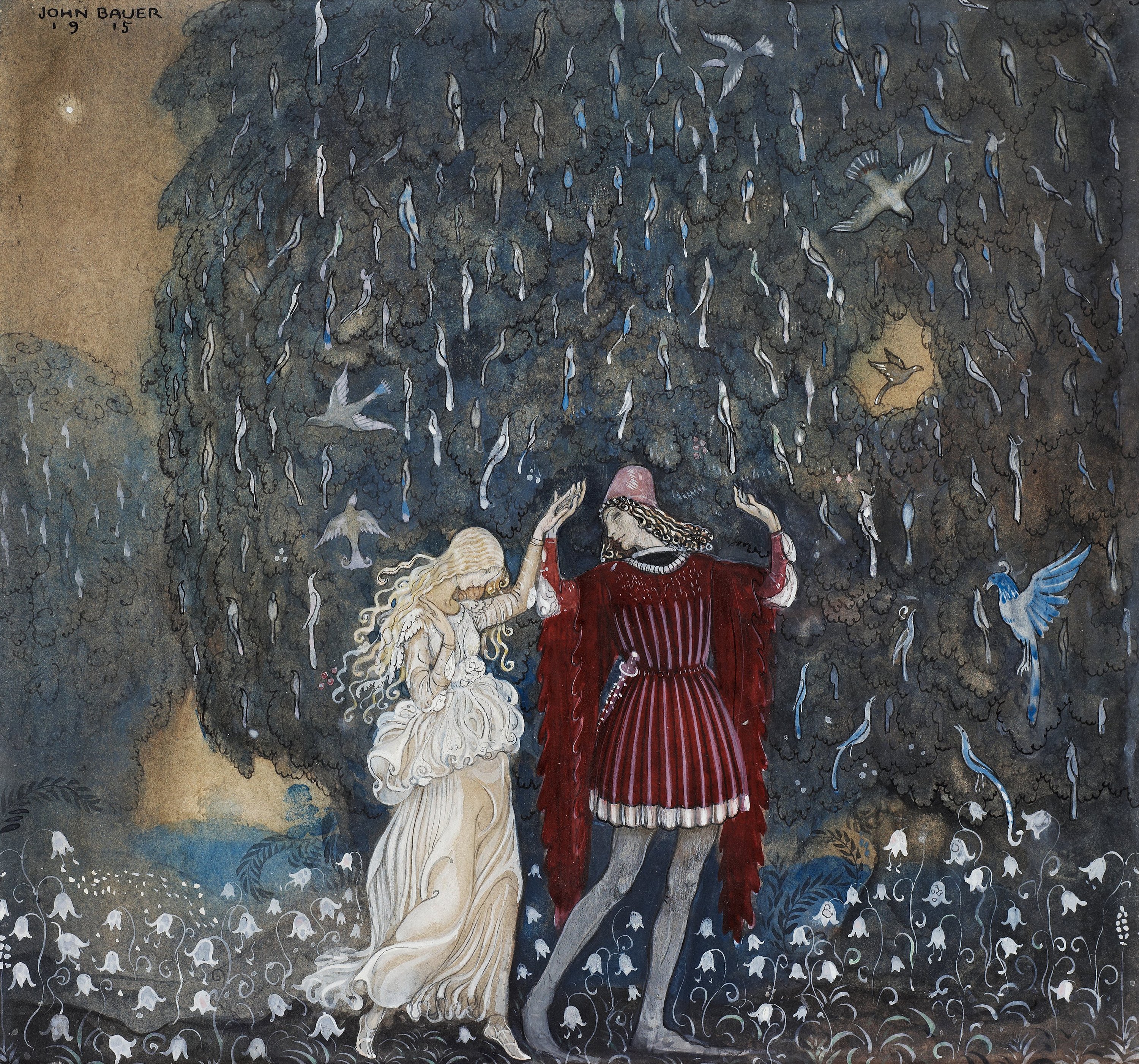 Lena och riddaren dansa (Lena dances with the knight) by John Bauer 1915
