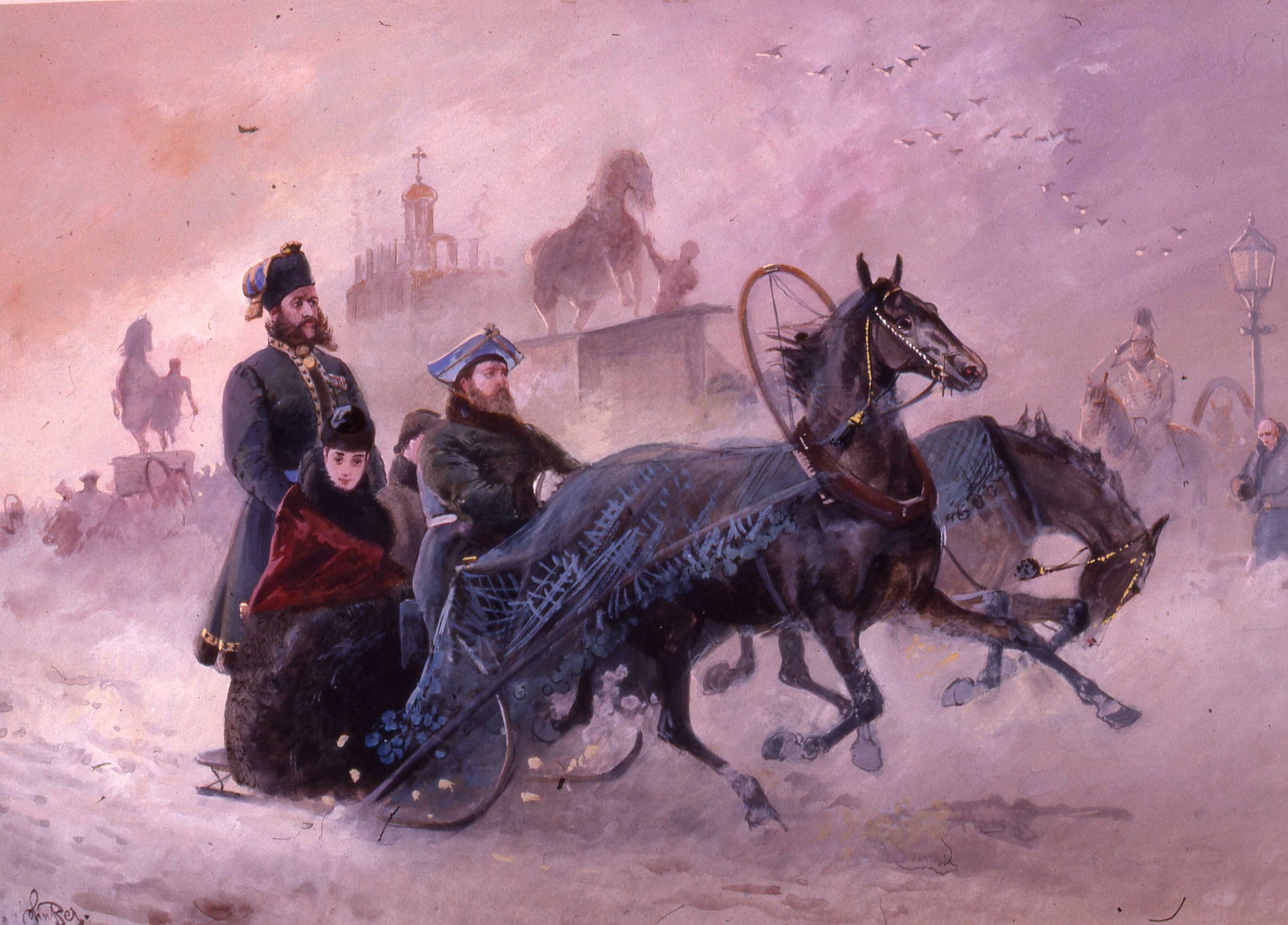 Maria Fedorovna in a sleigh by J.A.R.Beer (1889, Royal Coll.)