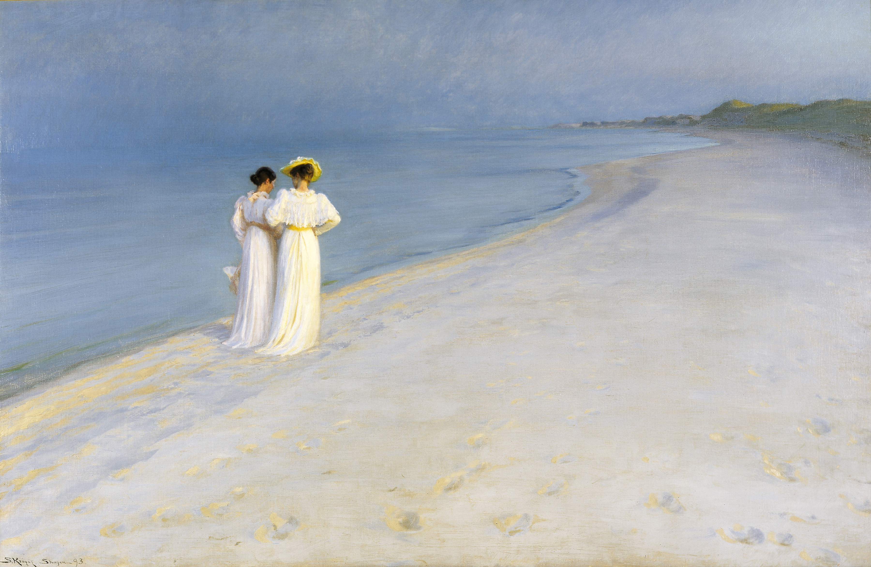 P.S. Krøyer - Summer evening on Skagen's Beach. Anna Ancher and Marie Krøyer walking together. - Google Art Project
