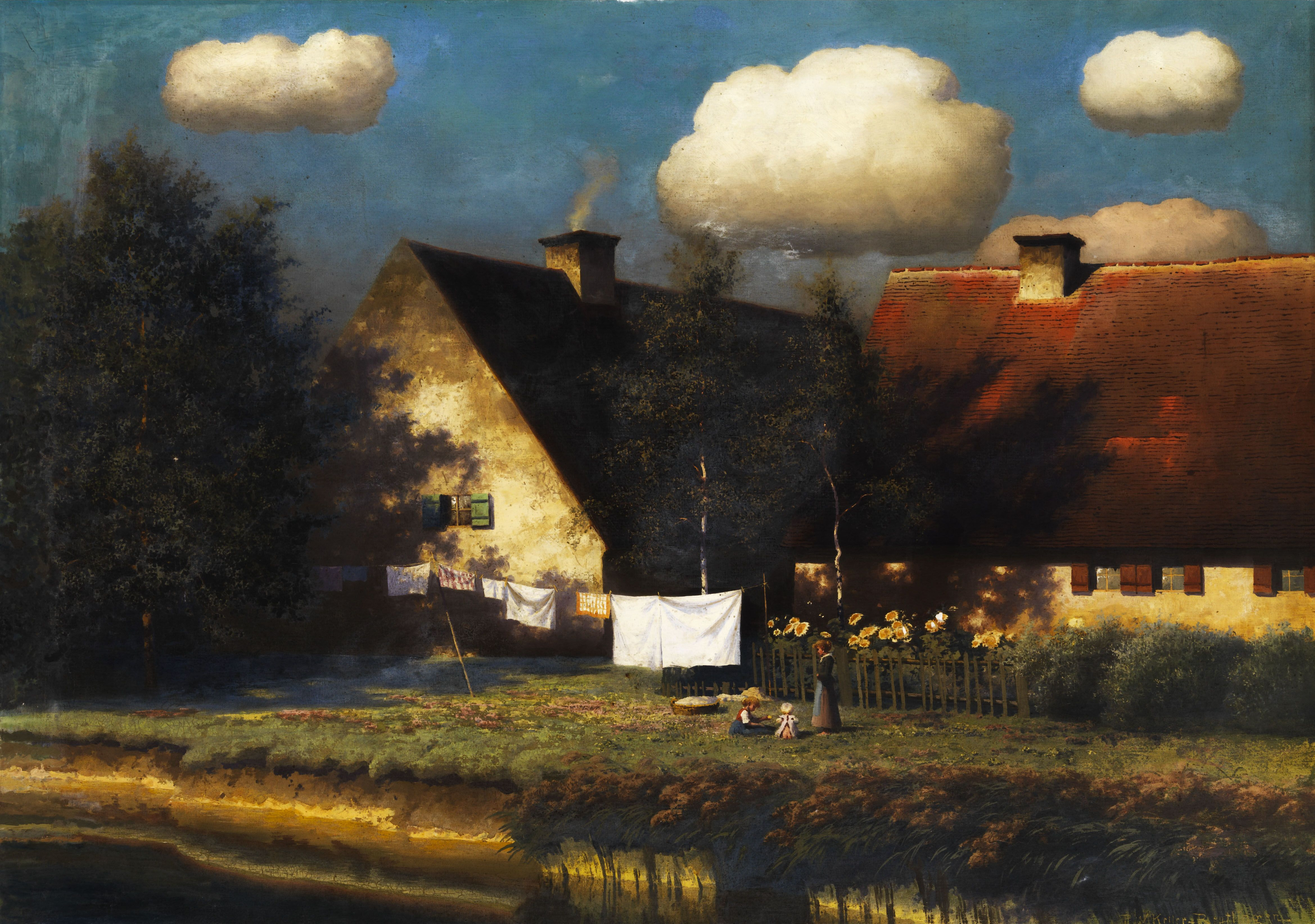 Paul Wilhelm Keller-Reutlingen Gehöft unter Wolken im Spätsommerlicht