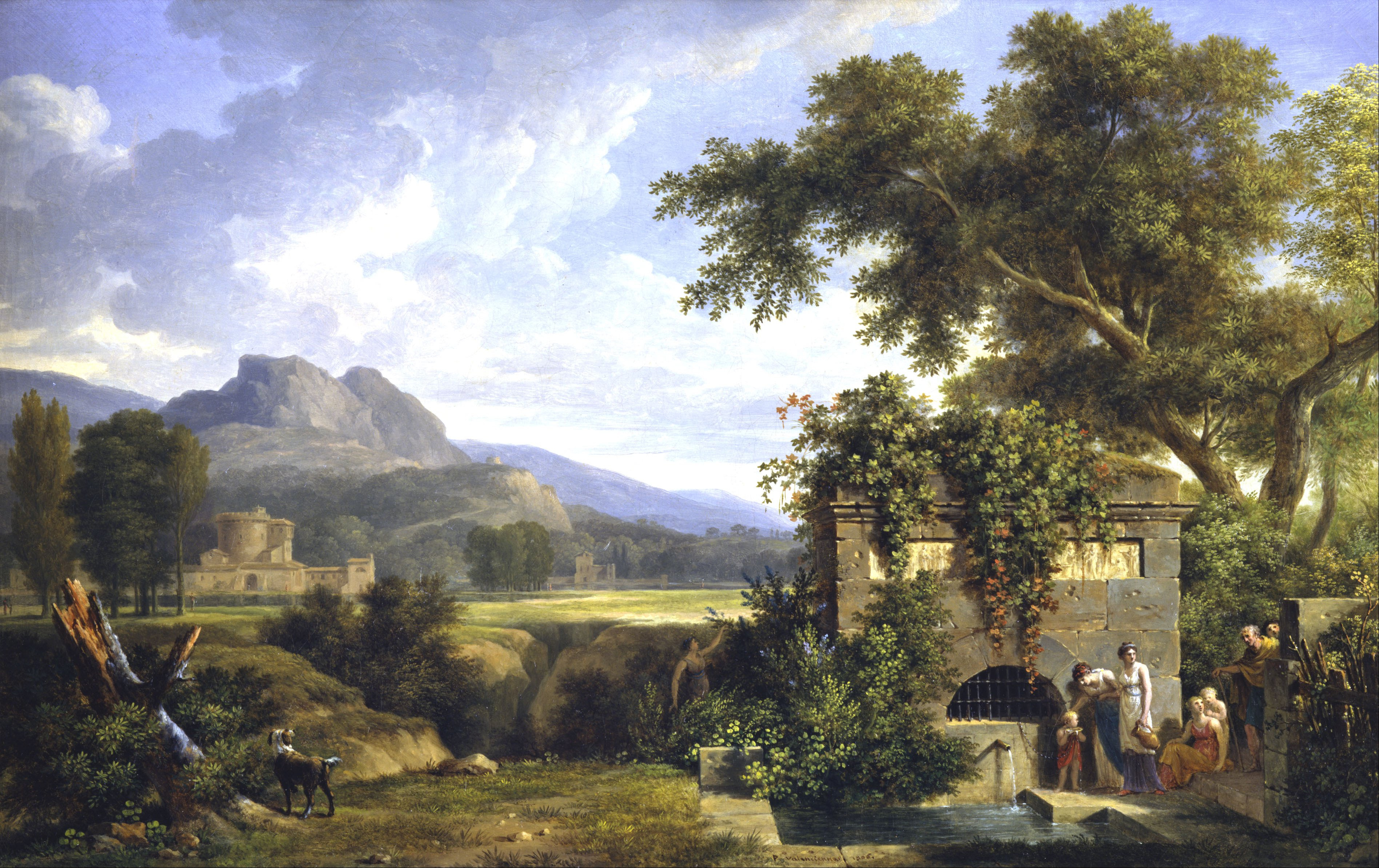 Pierre-Henri de Valenciennes - Classical Landscape with Figures Drinking by a Fountain - Google Art Project