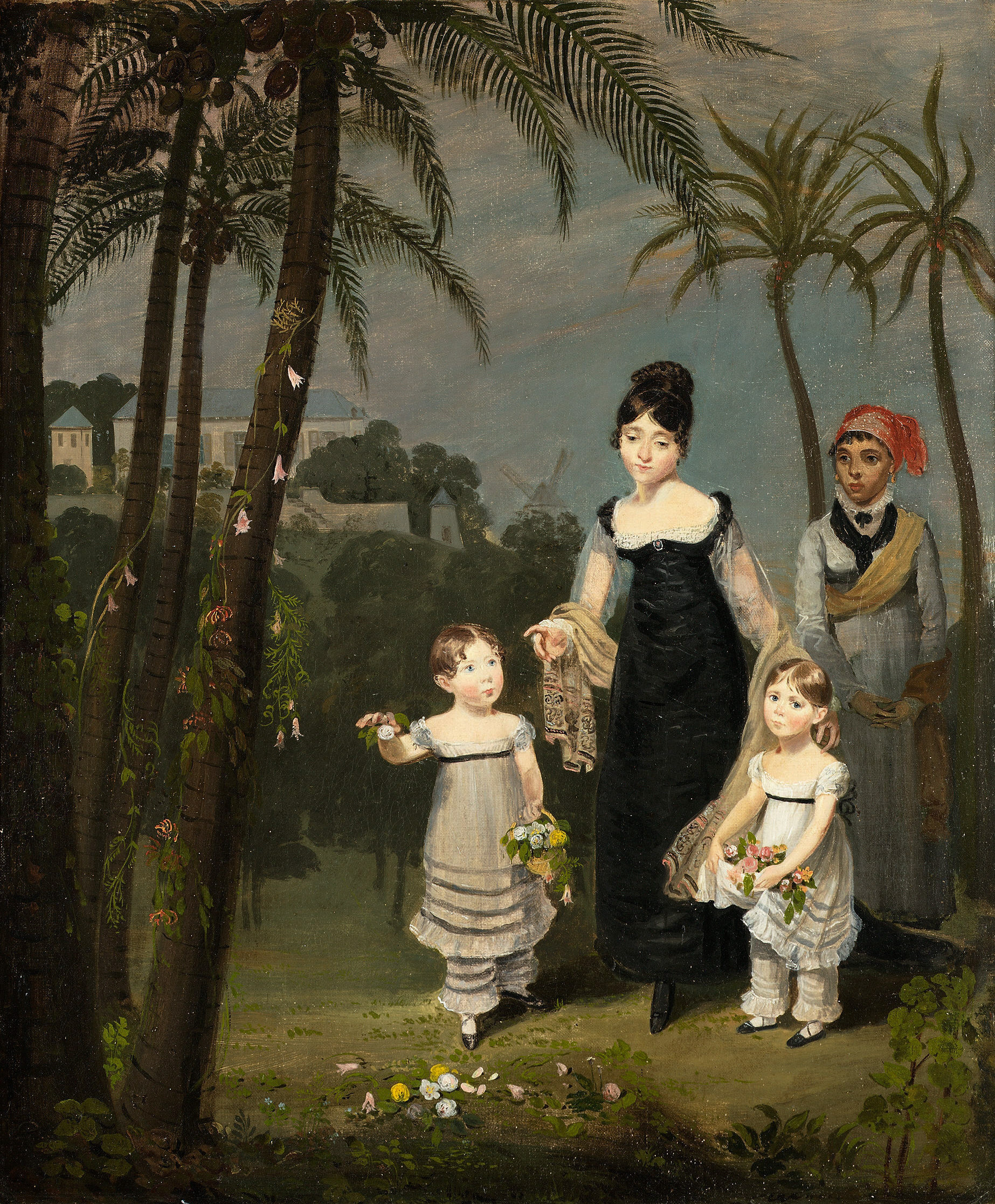 Portrait of Janet MacLean her daughters and their favourite slave Didi