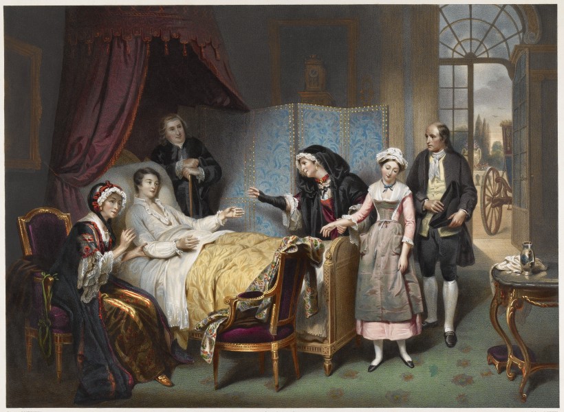 A young woman comes to visit a sick young man in hope that Wellcome L0034625