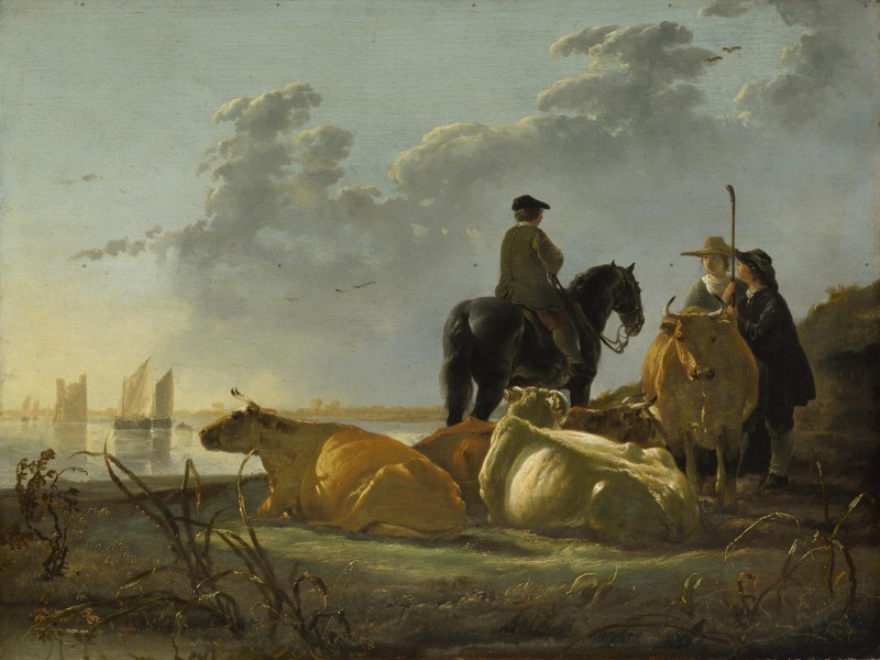 Aelbert Cuyp - Peasants with Four Cows by the River Merwede - WGA5825