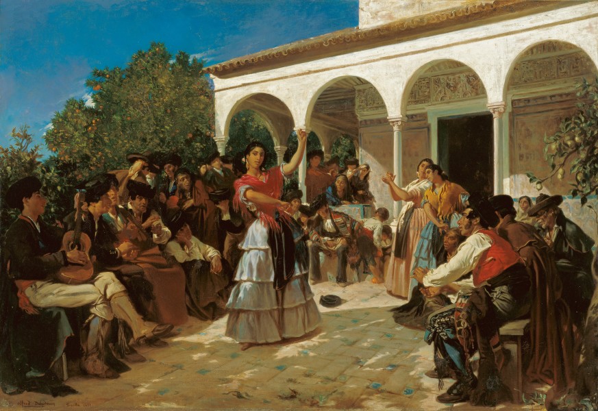 Alfred Dehodencq A Gypsy Dance in the Gardens of the Alcázar