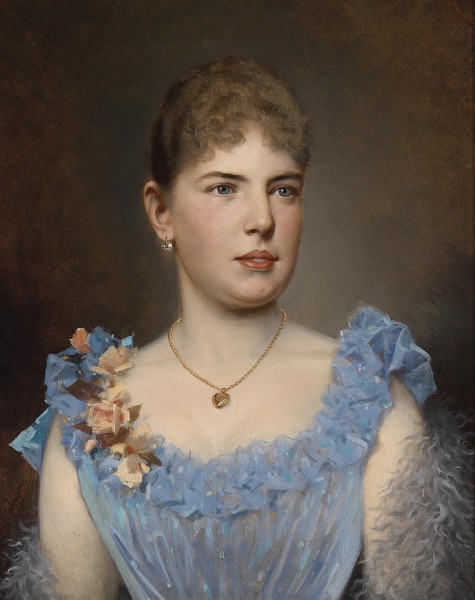 Anton Ebert Porträt einer Dame in blauem Kleid 1893