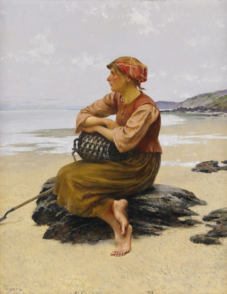 August Hagborg - Sittande ostronplockerska på stranden