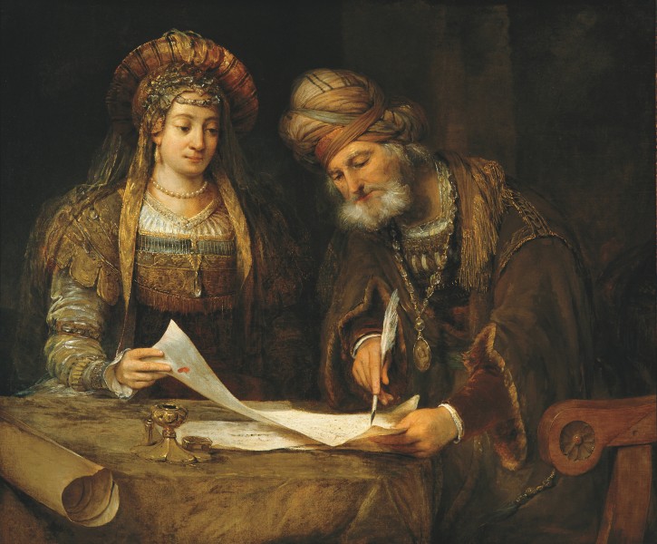 Ester y Mardoqueo escribiendo la primera carta del Purim (Ester, 9-20-21) - Aert de GELDER - Google Cultural Institute