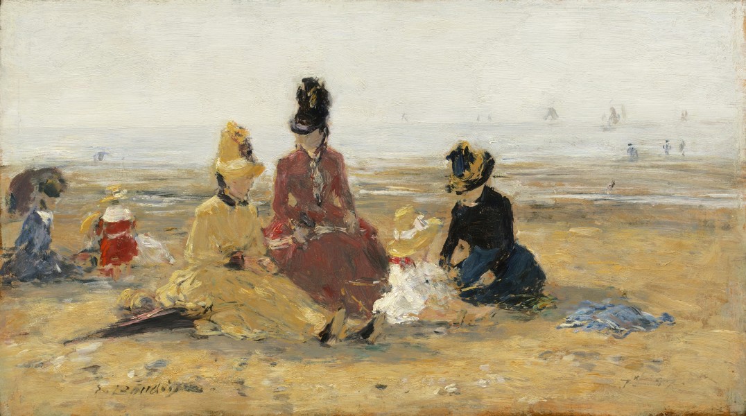Eugène Boudin (1824 - 1898), On the Beach, Trouville, 1887, oil on wood. National Gallery of Art, Washington