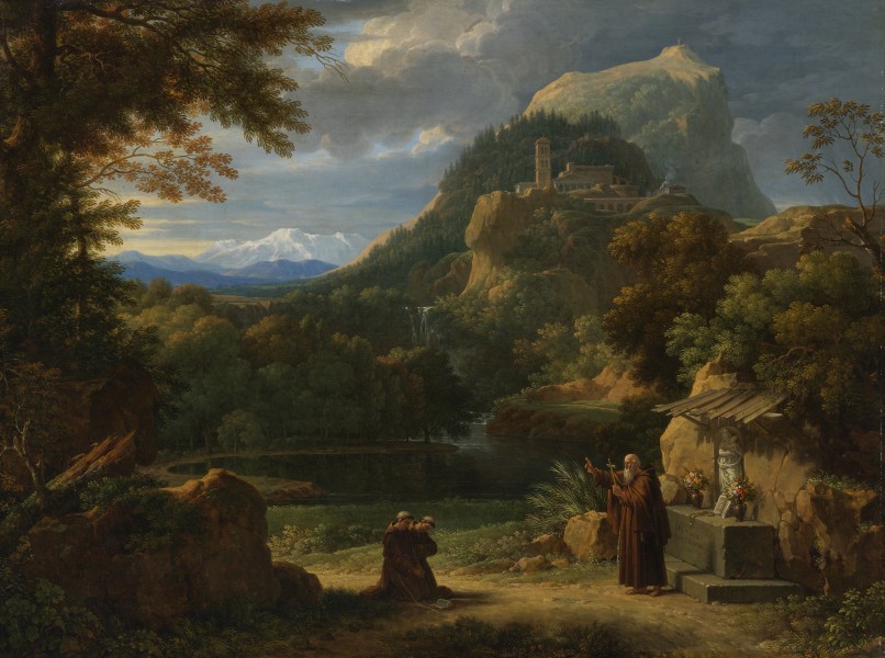 François-Xavier Fabre - Saint Antoine de Padoue introduisant deux novices frères dans un paysage montagneux