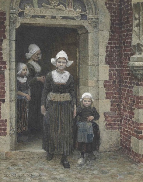 George Clausen - Coming out of church, Vollendam, Zuider Zee