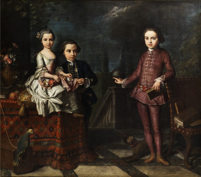 Giuseppe Bonito (attr) Gruppenportrait von drei adeligen Kindern