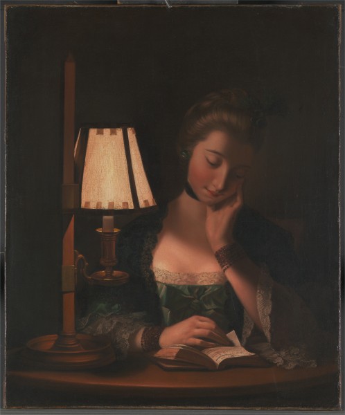 Henry Robert Morland - Woman Reading by a Paper-Bell Shade - Google Art Project