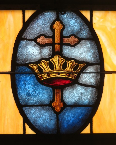 Holy Family Catholic Church (North Baltimore, Ohio) - stained glass, cross and crown