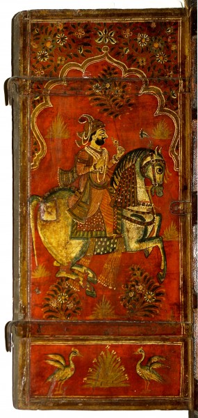 Horse rider, painting on wood, left part, Crafts Museum, New Delhi