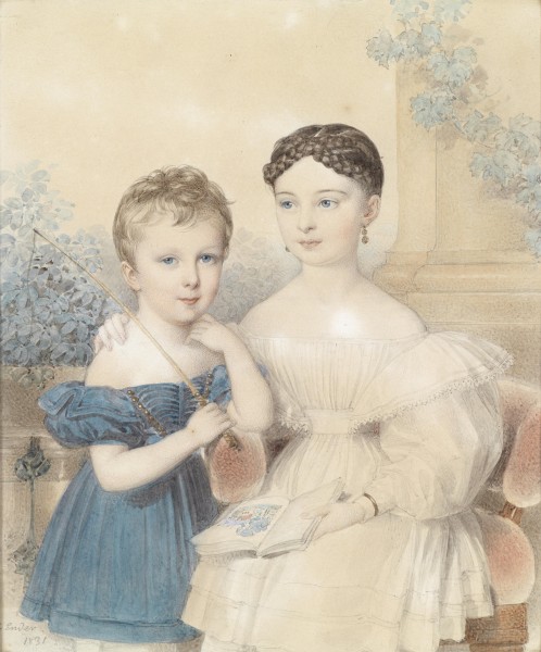 Johann Nepomuk Ender Kinder mit Bilderbuch 1831