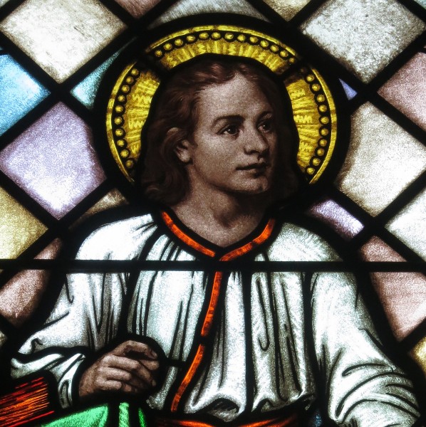 Saint Peter Catholic Church (Millersburg, Ohio) - stained glass, Christ Child - detail