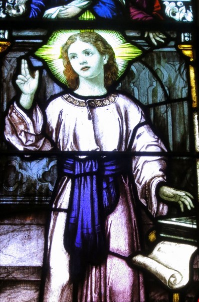 Saint Vincent de Paul Catholic Church (Mount Vernon, Ohio) - stained glass, Christ Child (detail)