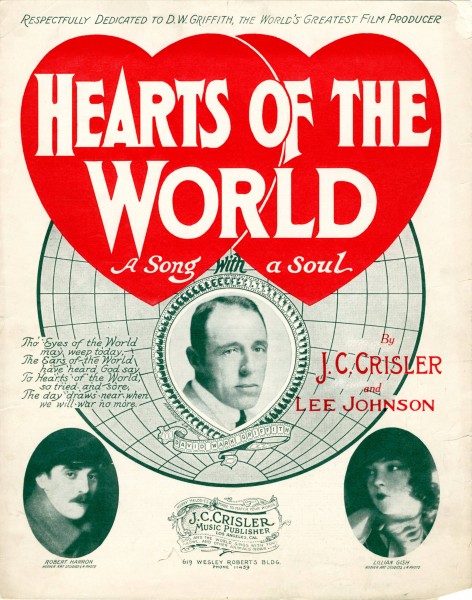 Sheet music cover - HEARTS OF THE WORLD (1918)