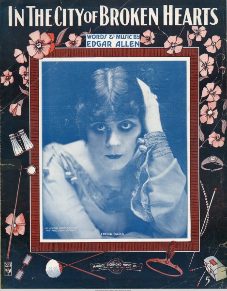Sheet music cover - IN THE CITY OF BROKEN HEARTS (1916)