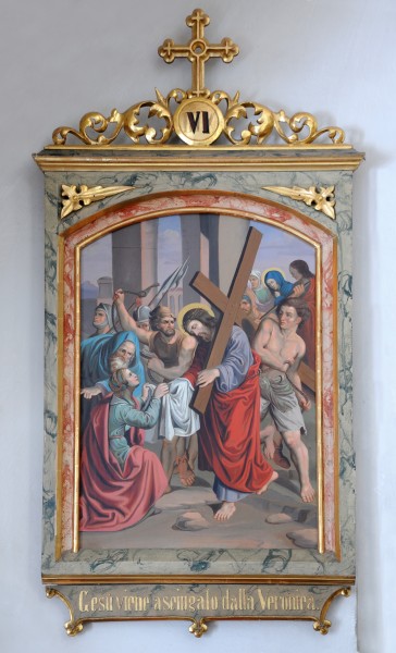 Station of the cross 6 , Veronica wipes the face of Jesus, in the Saint Antony church in St. Ulrich