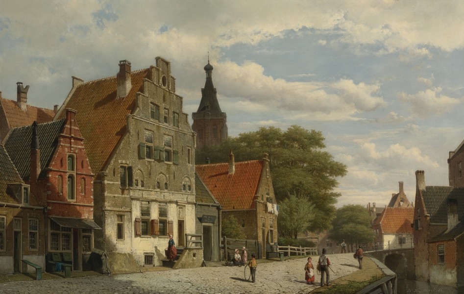 Willem Koekkoek - Kinderen en reizigers langs het kanaal (1868)