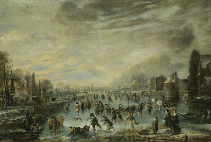 Winter Landscape with Skaters, oil on canvas by Aert van der Neer
