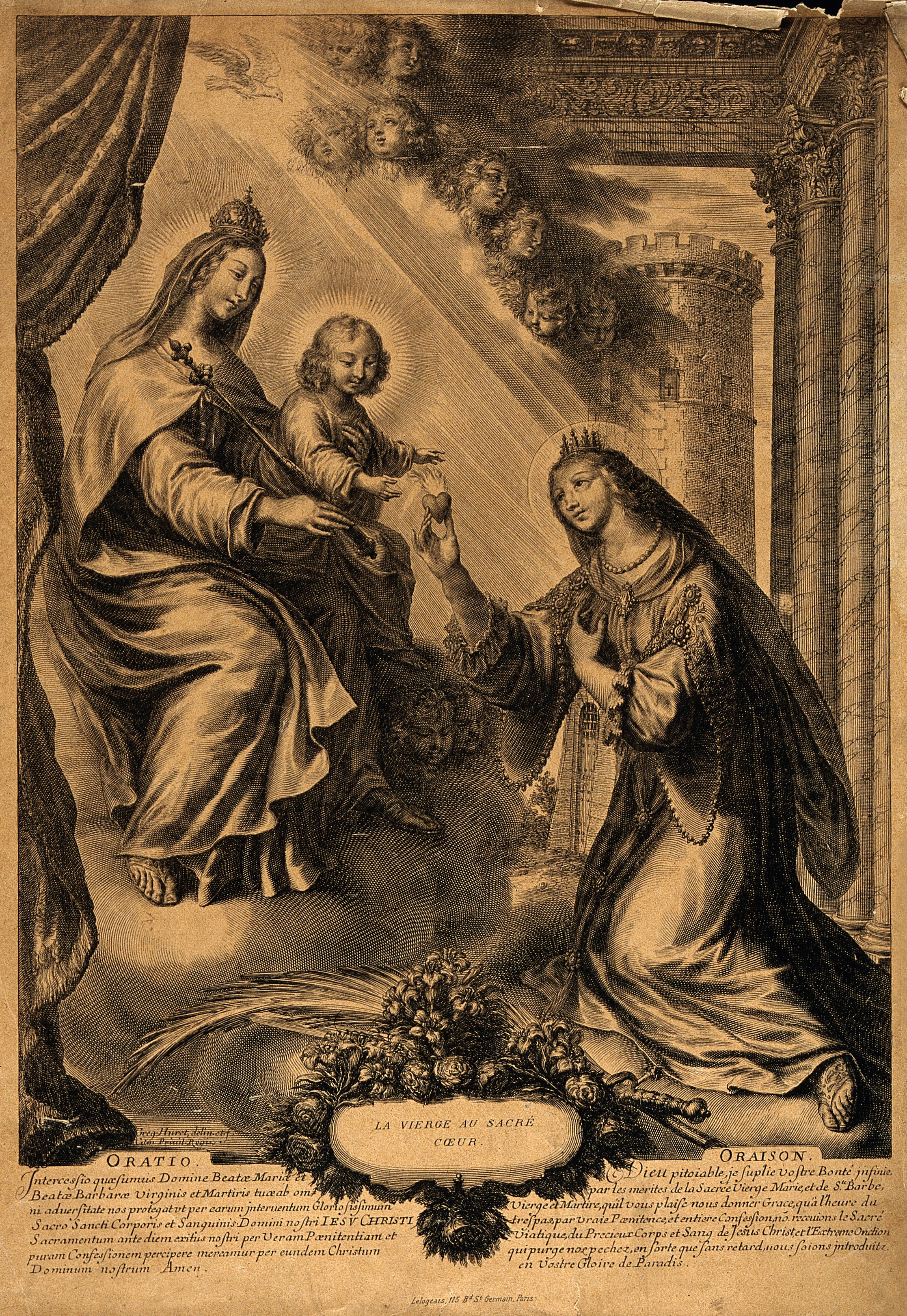 Saint Barbara. Engraving by G. Huret. Wellcome V0031661