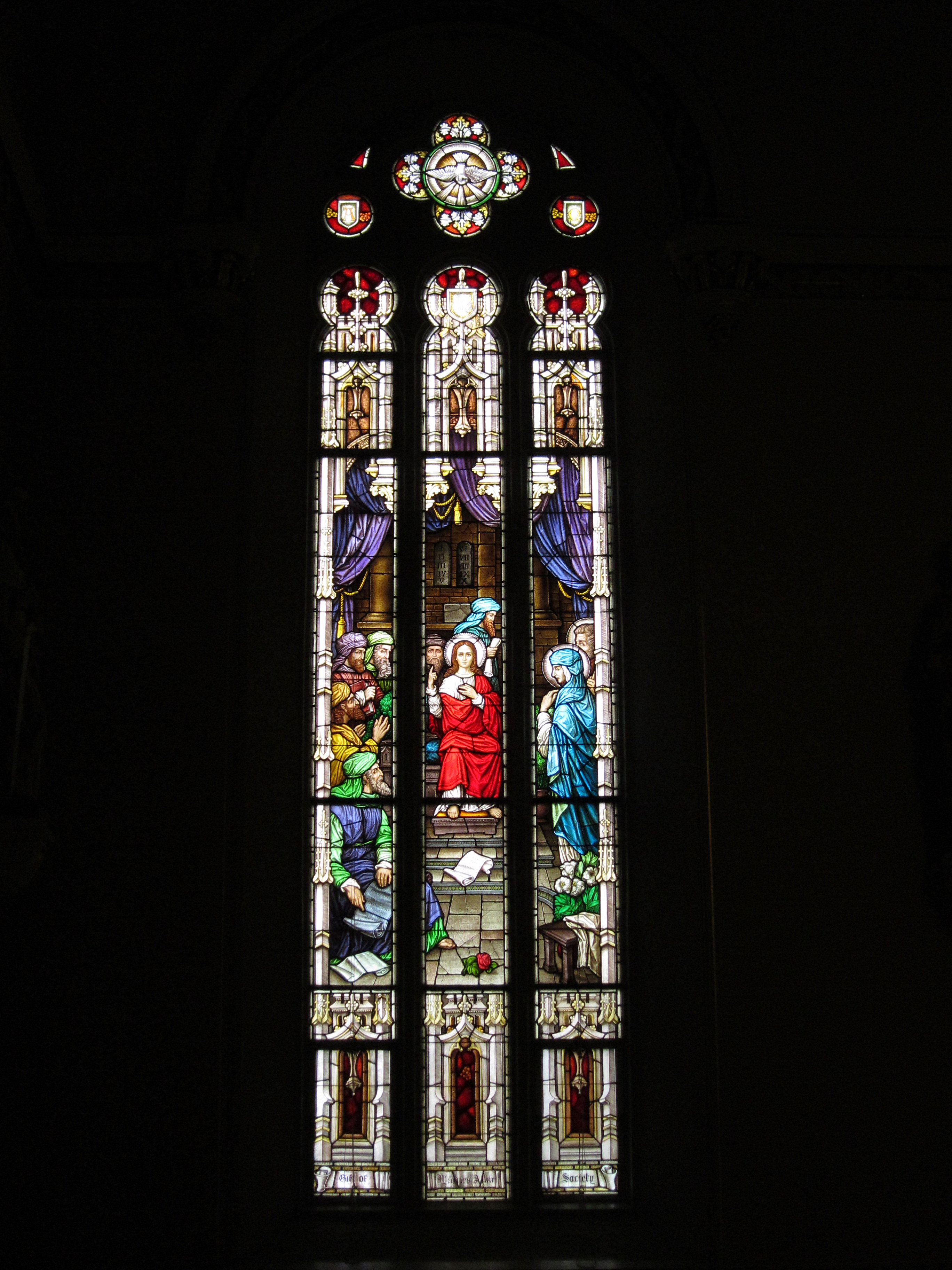 Saint John the Evangelist (Delphos, Ohio), interior, stained glass, Finding the Child Jesus in the Temple