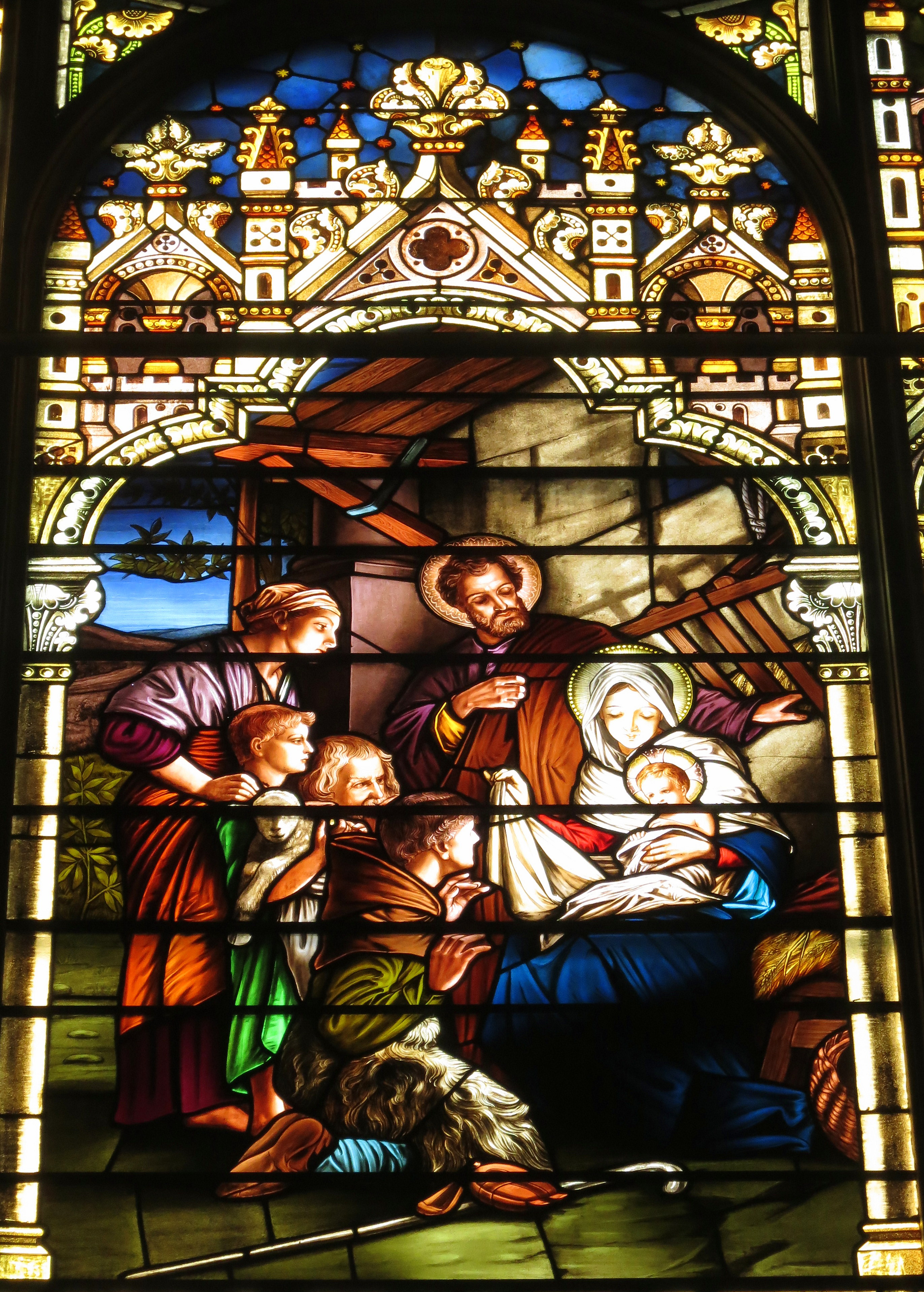 Saint Mary Catholic Church (Dayton, Ohio) - stained glass, Adoration of the Shepherds - detail