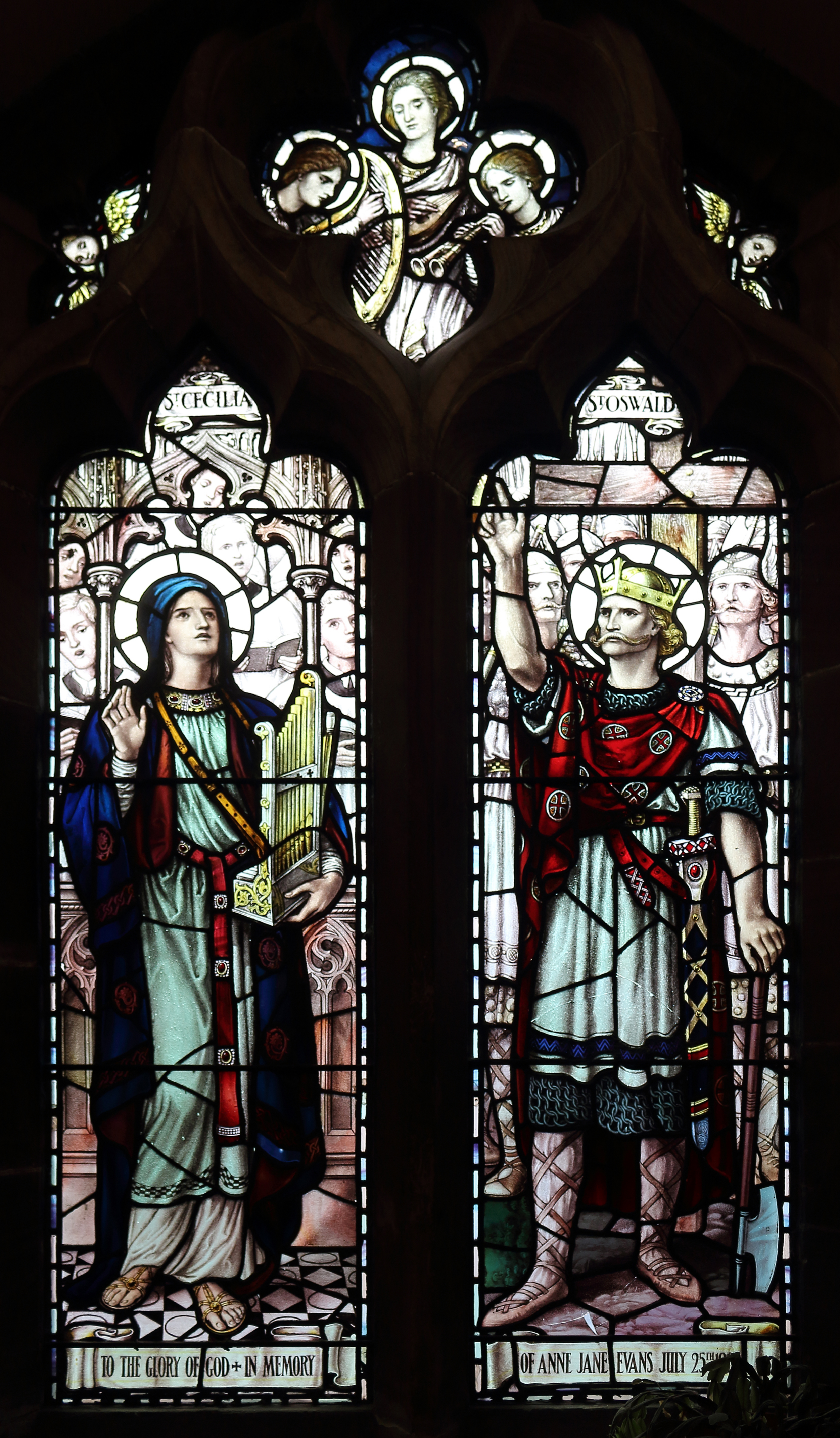 Saints Cecilia & Oswald window, St Oswald's, Bidston