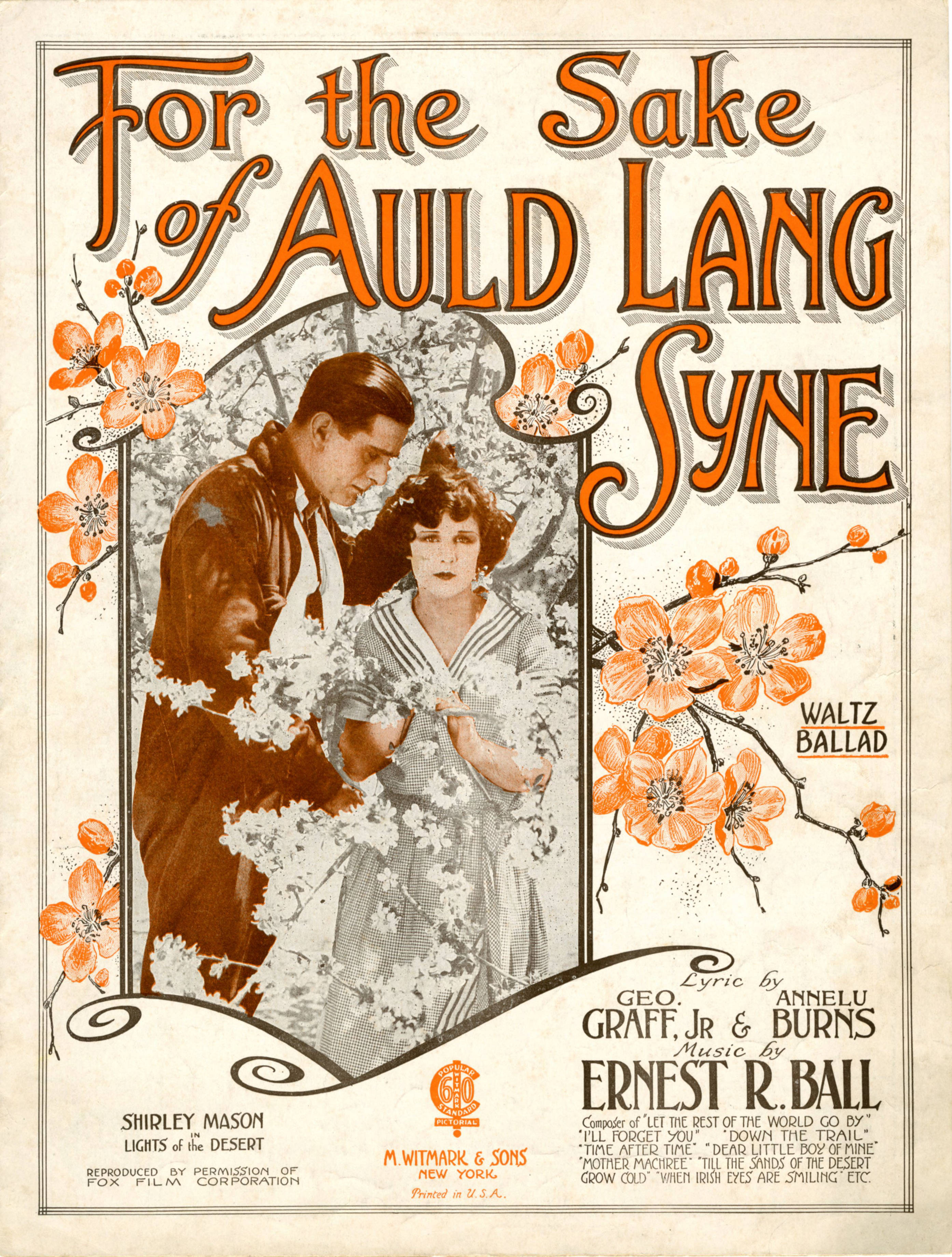 Sheet music cover - FOR THE SAKE OF AULD LANG SYNE - WALTZ BALLAD (1922)