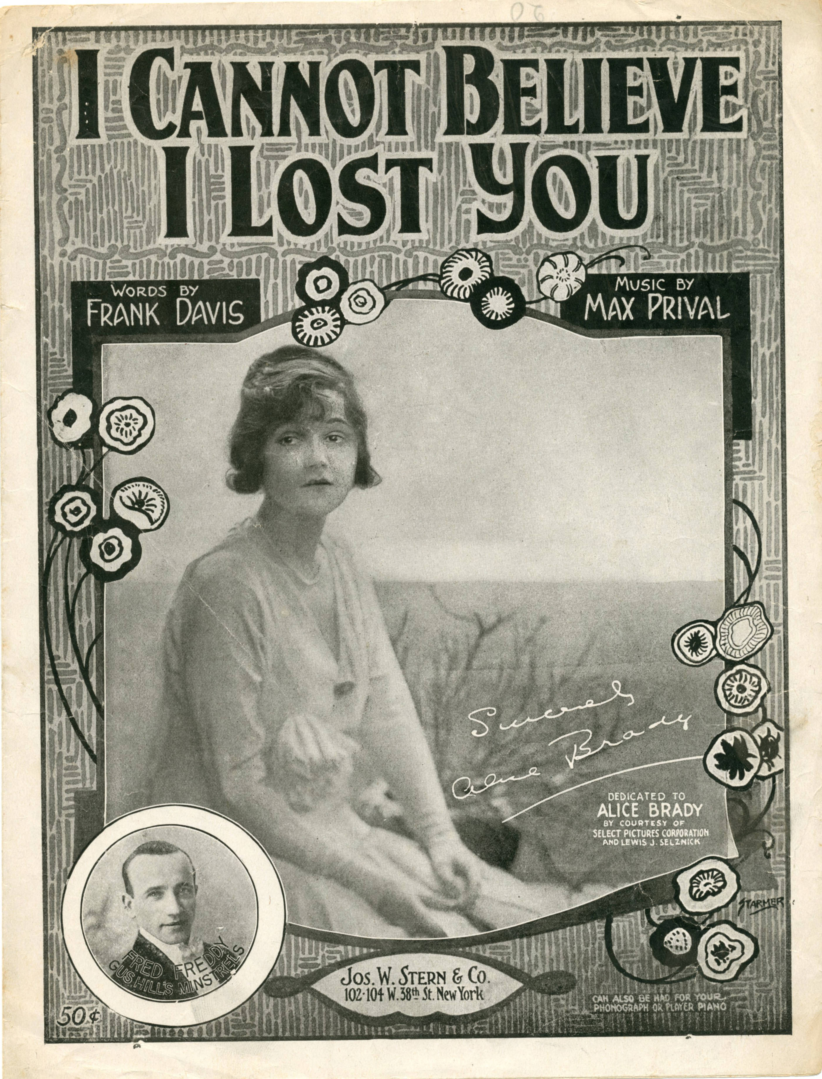 Sheet music cover - I CANNOT BELIEVE I LOST YOU (1919)