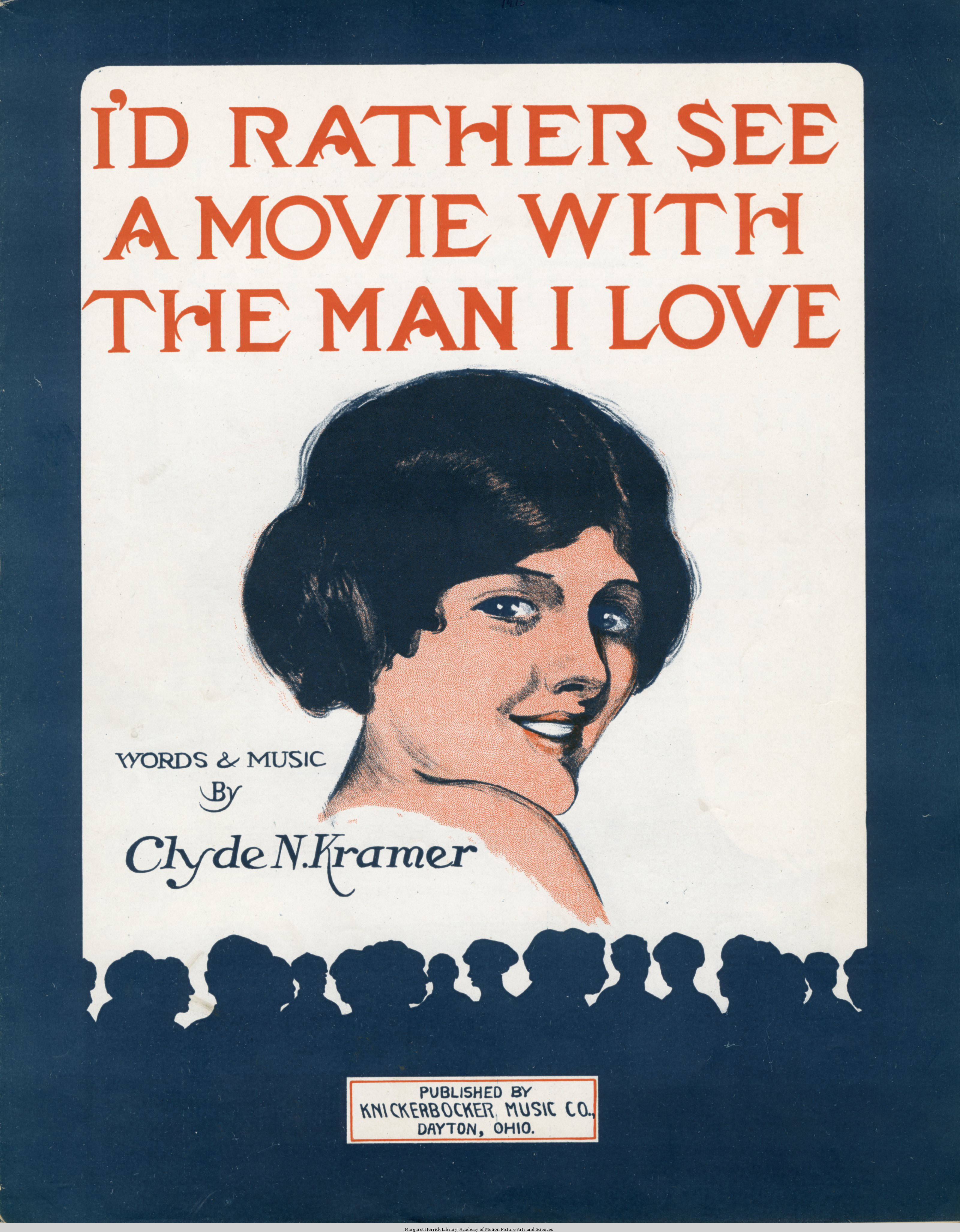 Sheet music cover - I'D RATHER SEE A MOVIE WITH THE MAN I LOVE (1915)