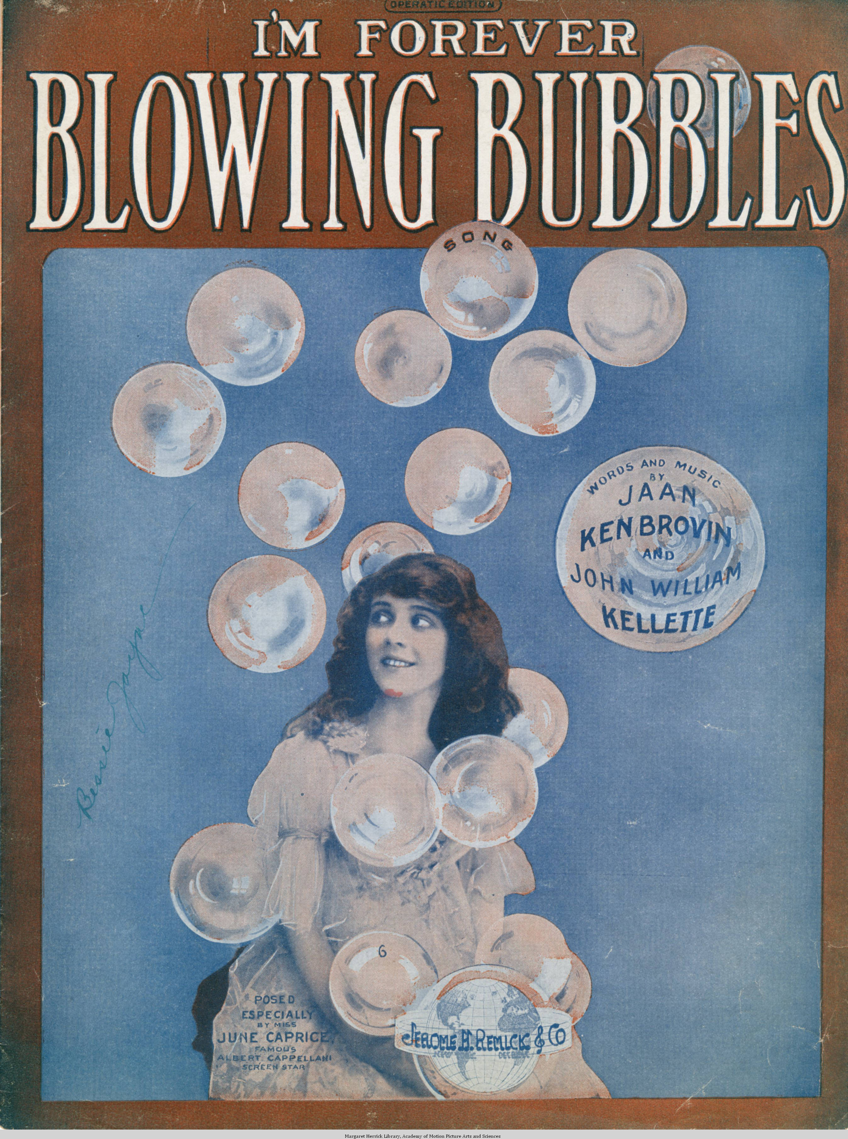 Sheet music cover - I'M FOREVER BLOWING BUBBLES - SONG (1919)