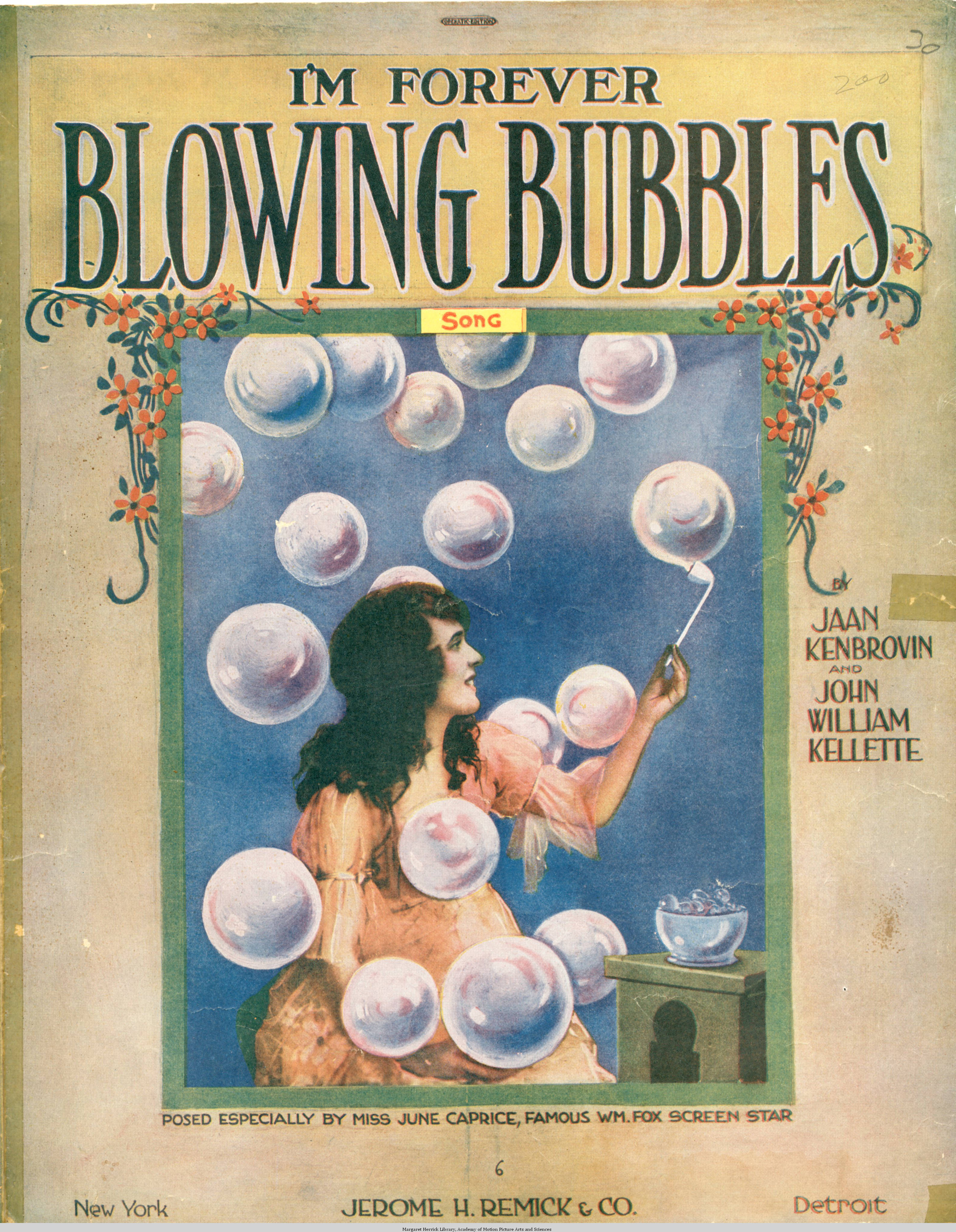 Sheet music cover - I'M FOREVER BLOWING BUBBLES - SONG (1919) (variant)