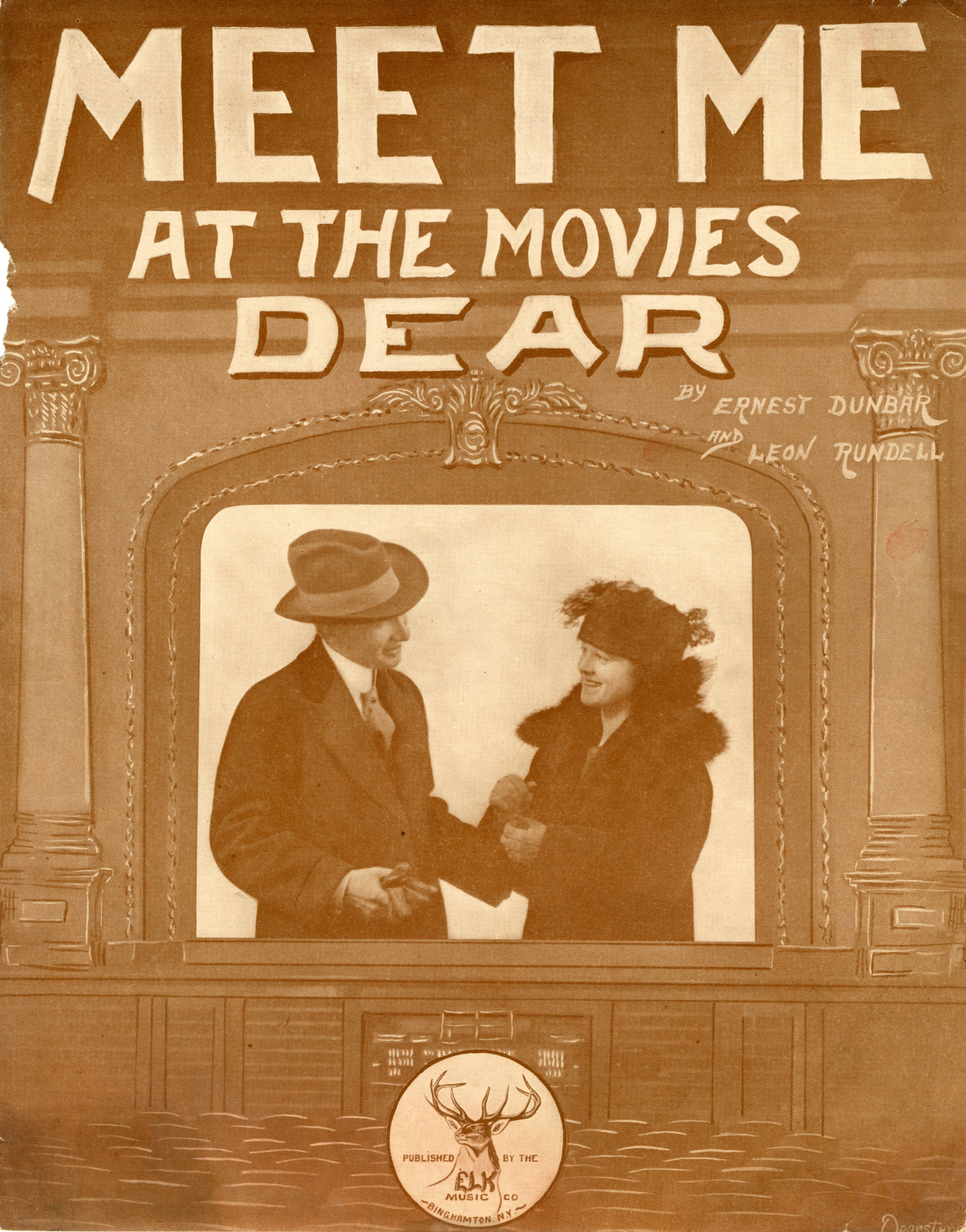 Sheet music cover - MEET ME AT THE MOVIES DEAR (1919)