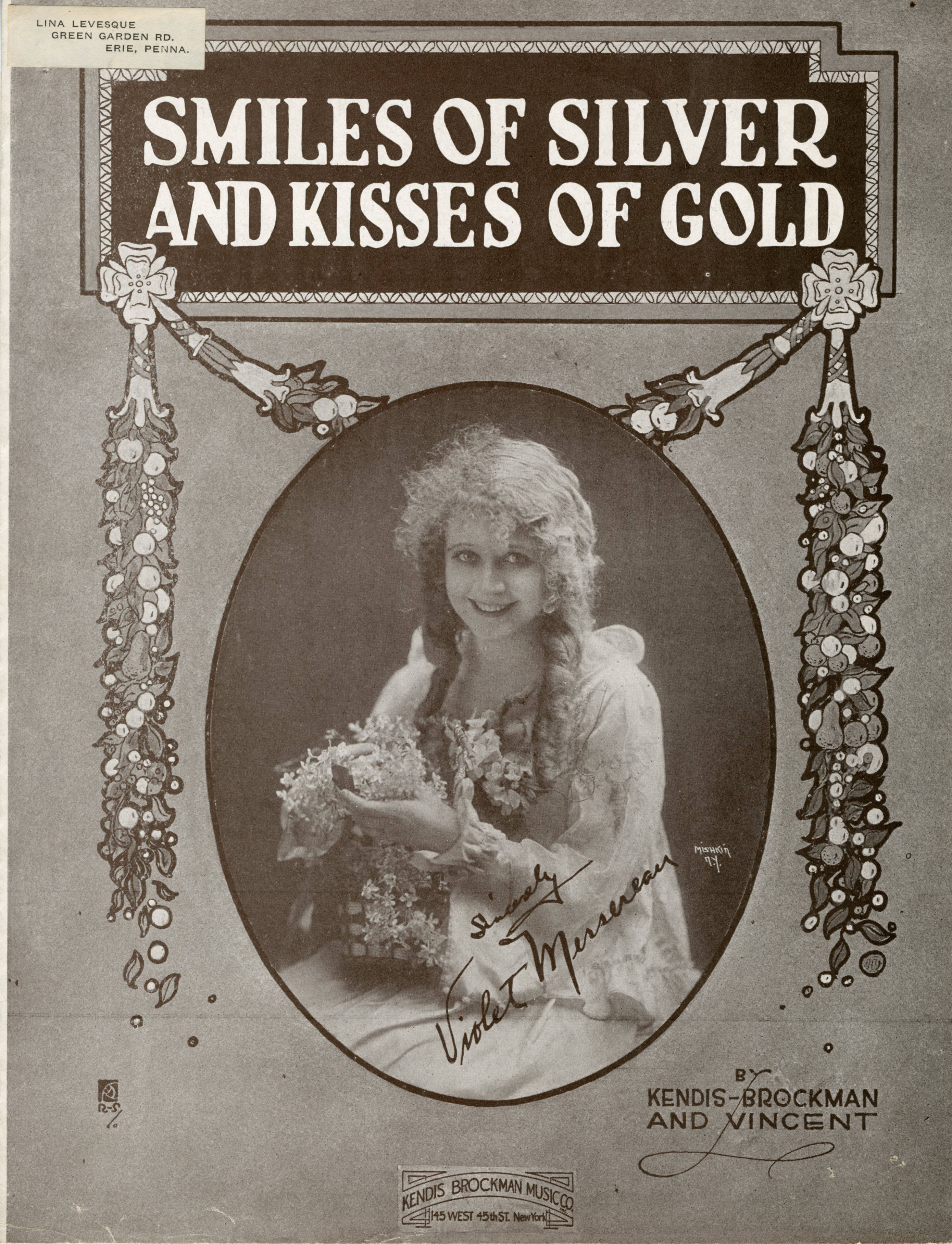 Sheet music cover - SMILES OF SILVER AND KISSES OF GOLD (1919)