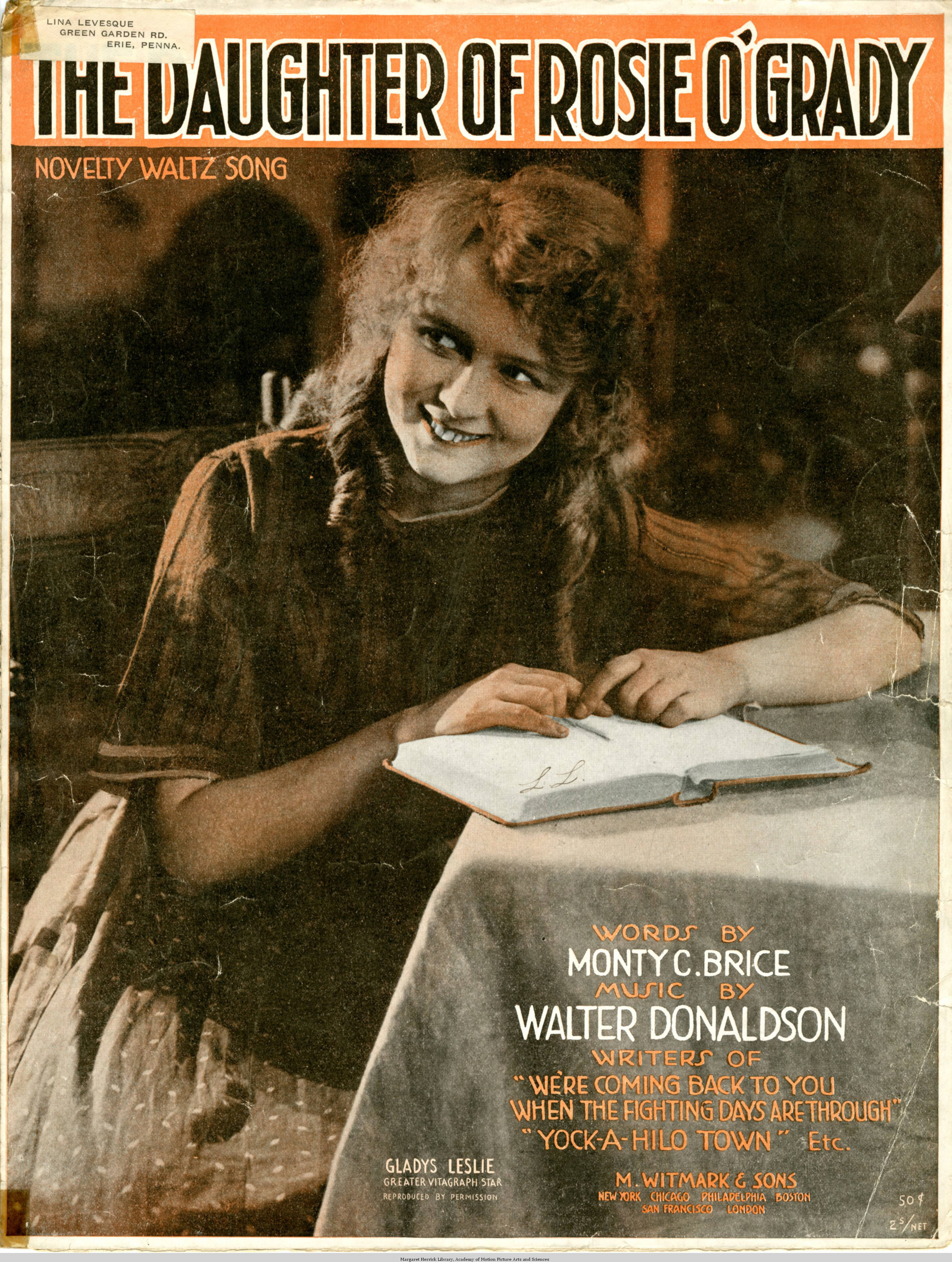 Sheet music cover - THE DAUGHTER OF ROSIE O'GRADY (1918)