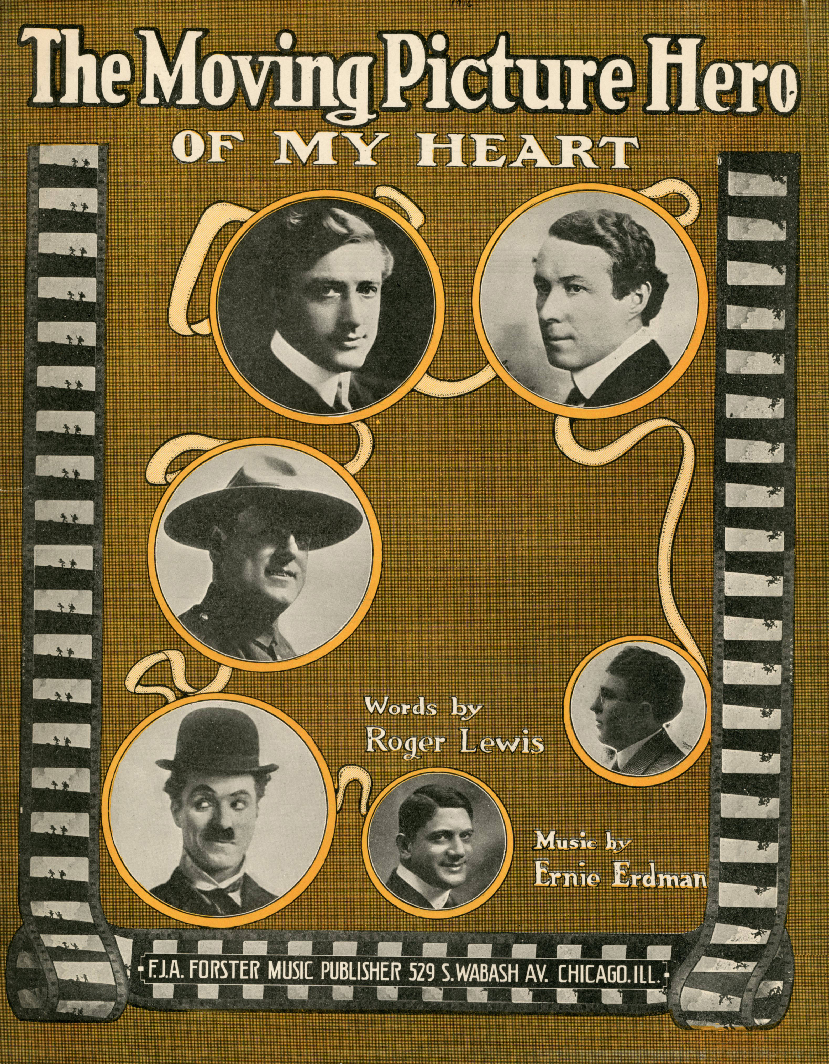 Sheet music cover - THE MOVING PICTURE HERO - OF MY HEART (1916)