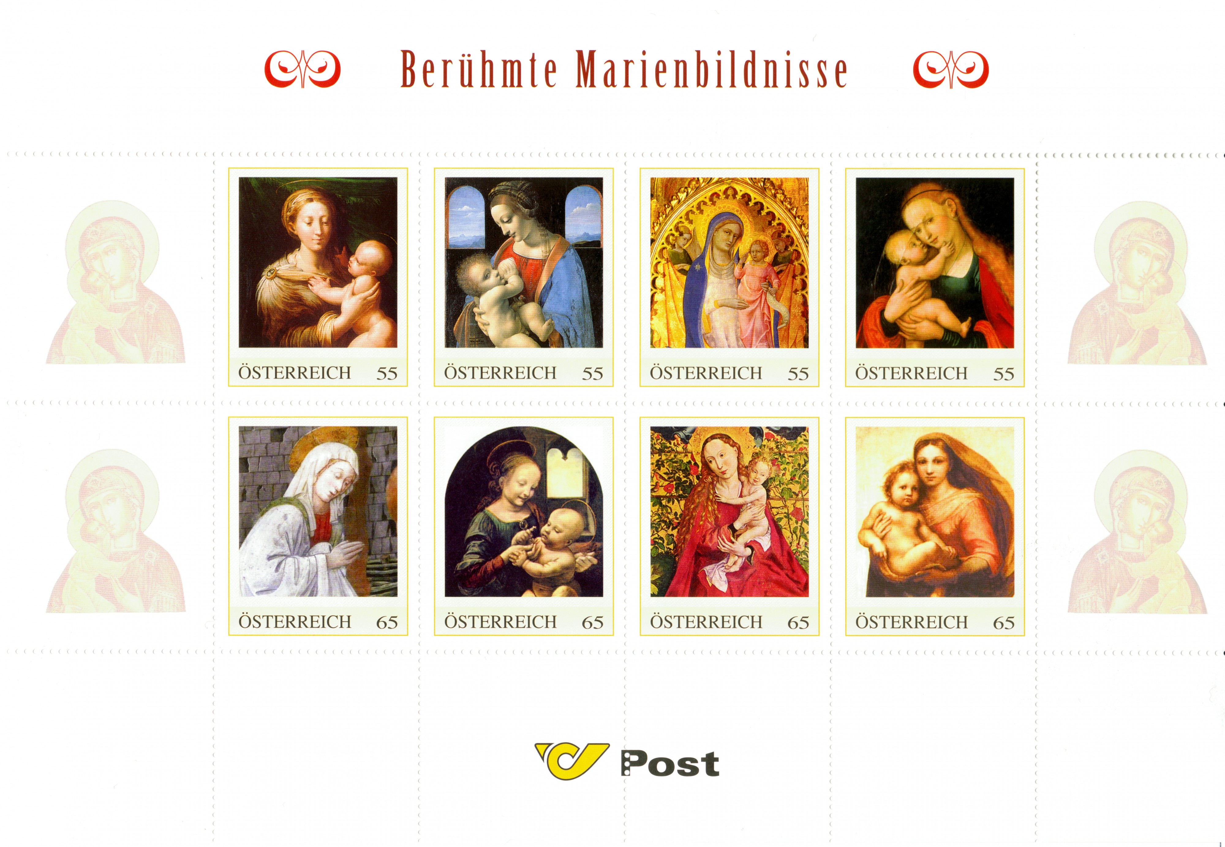 Österreichische Briefmarken Edition 8 Berühmte Marienbildnisse