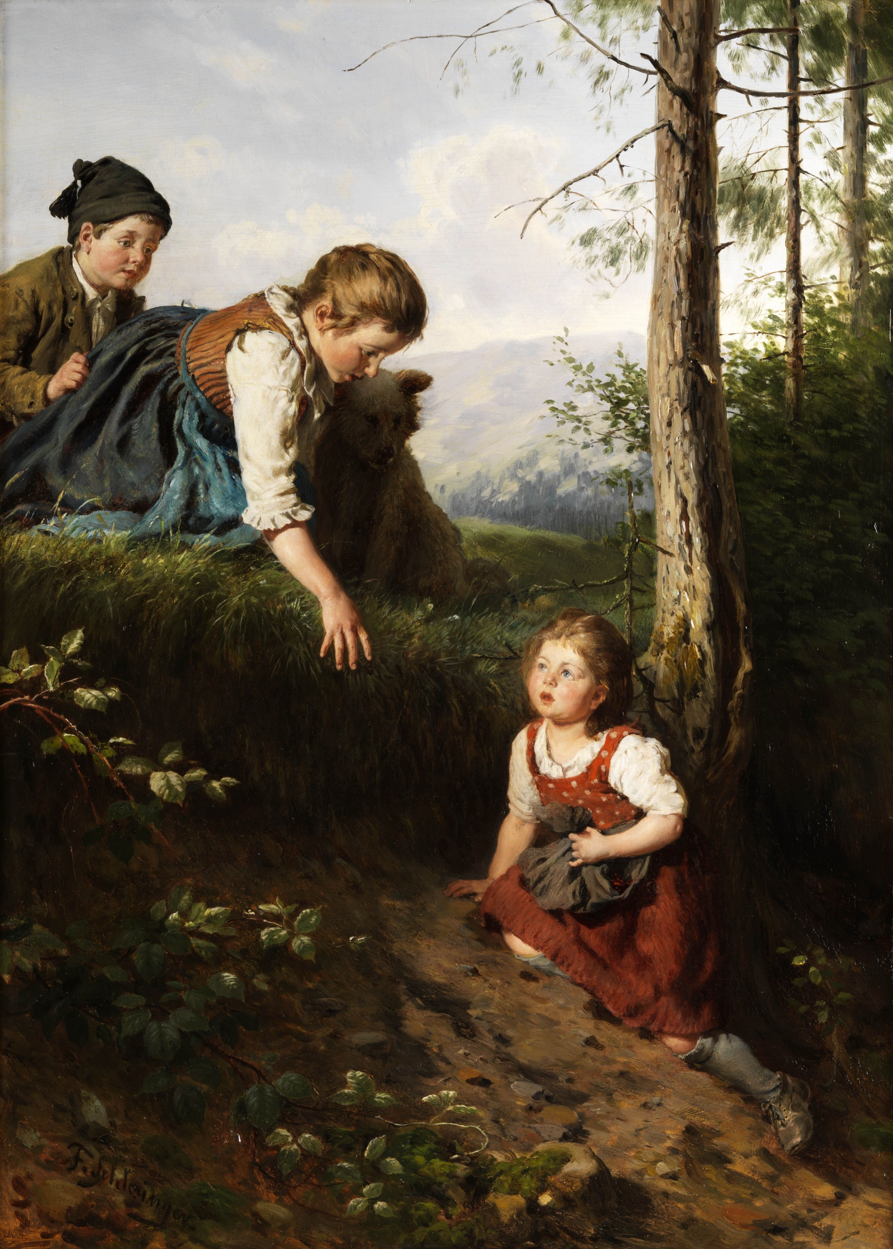 Felix Schlesinger - Drei Kinder im Wald beim Beerenpflücken