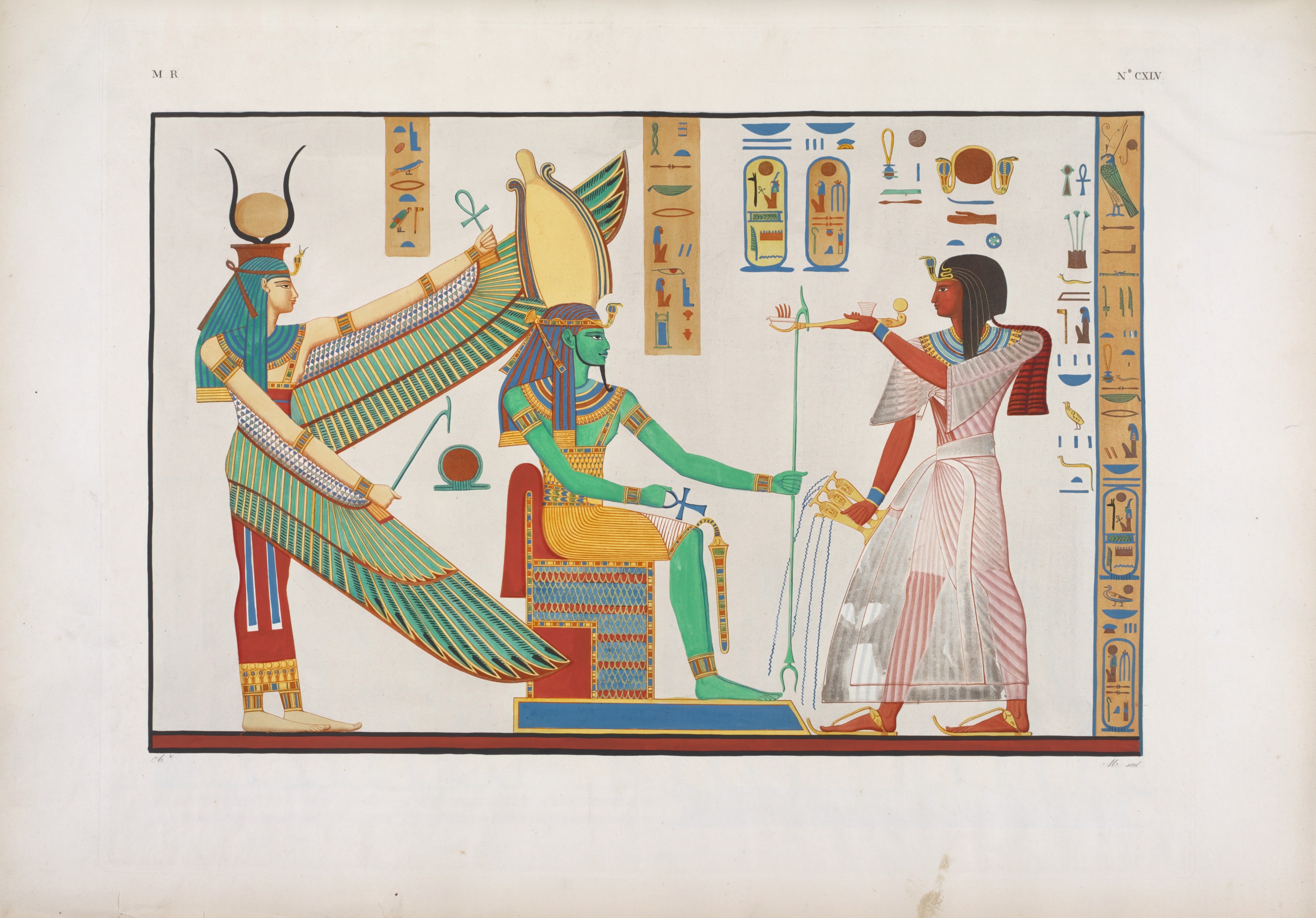 Ramses IV (Ramesses III) nella sua tomba a Biban-el-Moluk (Bîbân el-Mulûk) fa offerte a Phtah-Sokari-Osiride (Ptah-Sokaris-Osiris) e ad Iside (Isis) (NYPL b14291206-425581)
