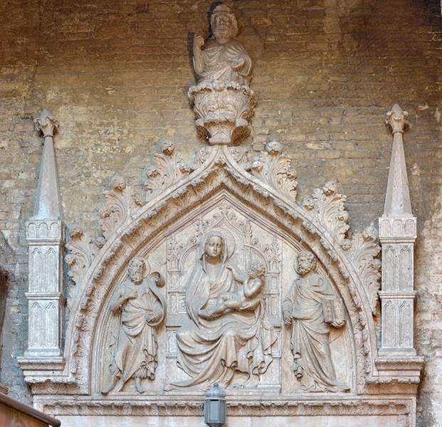 Gothic relief Virgin Mary Jesus saints Corte nuova Castello