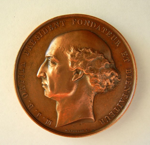 Médaille Mathieu ORFILA (1787-1853) médecin et chimiste français, d'origine espagnole. Graveur Jean-Baptiste Farochon (1812-1871) (1)
